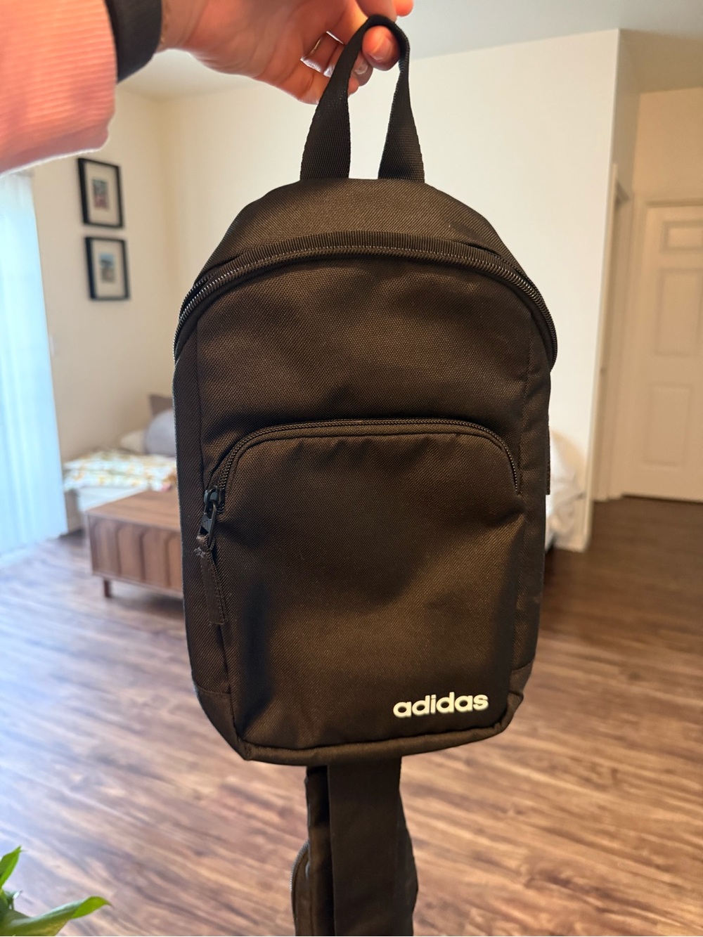 adidas Black Sling Bag with Front Zip Pocket